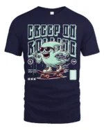 Funny Creep On Rolling Ghost Skateboard Graphic Tshirt - navy t-shirt on white background