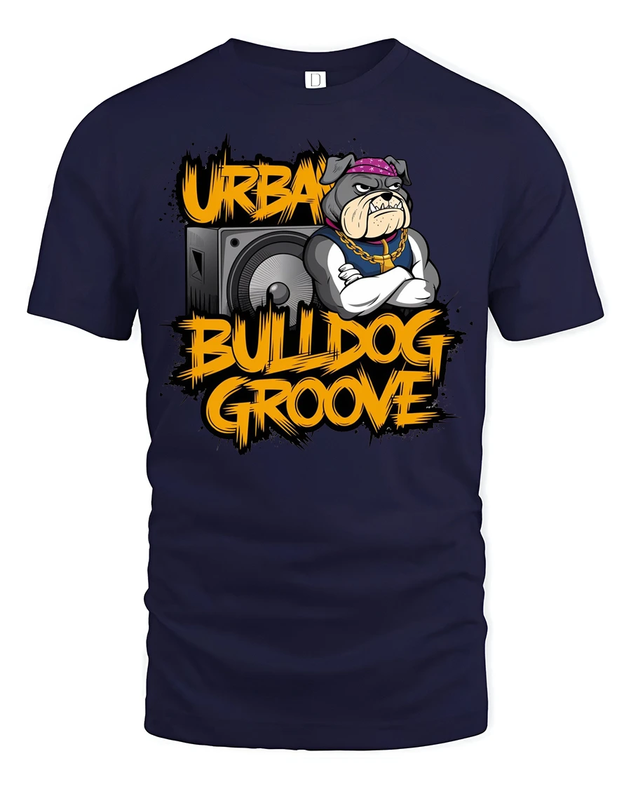 Urban Bulldog Groove Subwoofer Stereo Hip Hop Graphic Tee - 1 Urban Bulldog Groove Subwoofer Stereo Hip Hop Graphic Tee - navy t-shirt on white background