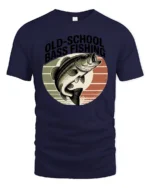 Retro Style Old School Bass Fishing Distressed Sunset Tshirt - navy t-shirt on white background
