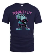 Urban Streetwear Frog Boombox Neon Typography Graphic Tee - navy t-shirt on white background