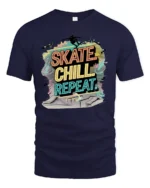 Vibrant Neon Skate Chill Repeat Pastel Gradient Tshirt - navy t-shirt on white background