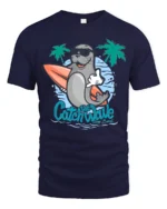 Cool Surfing Seal Catch The Wave Beach Graphic Tshirt - navy t-shirt on white background