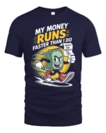 Funny Running Money Cash Forgot The Tip Retro Graphic Tee - navy t-shirt on white background