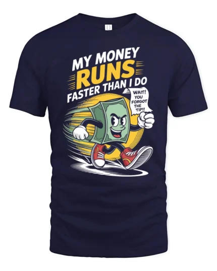 Funny Running Money Cash Forgot The Tip Retro Graphic Tee - navy t-shirt on white background