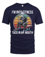 Funny Fitness Skeleton Taco In My Mouth Sunset Graphic Tee - navy t-shirt on white background