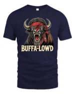 Furious Buffalo David Bowie Lightning Bolt Pirate Tshirt - navy t-shirt on white background