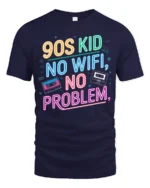 Nostalgic 90s Kid No Wifi No Problem Neon Cassette Tshirt - navy t-shirt on white background