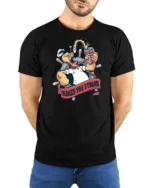 Sailors Legend Duff Ale Makes You Strong Retro Graphic Tee - model wearing black tee with hands behind back