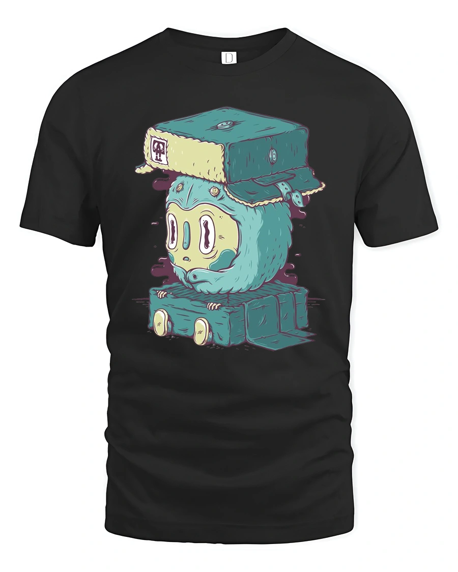 Cold Weather Winter Hat Cute Monster Luggage Graphic Tshirt - 1 Cold Weather Winter Hat Cute Monster Luggage Graphic Tshirt - black t-shirt on white background