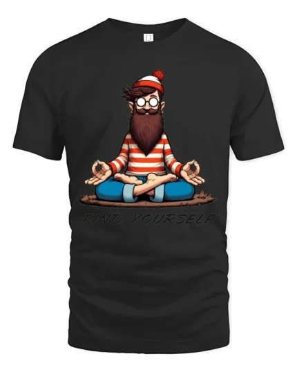 Peaceful Yogi Hidden Traveler Find Yourself Meditation Tshirt - black t-shirt on white background