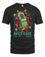 Retro 999 In 1 Brick Game Handheld Nostalgia Graphic Tshirt - black t-shirt on white background