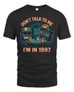 Retro 1997 Nostalgia Floppy Disk Diner Life Graphic Tshirt - black t-shirt on white background