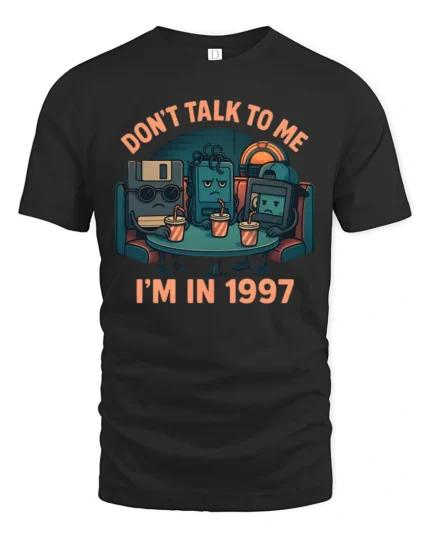 Retro 1997 Nostalgia Floppy Disk Diner Life Graphic Tshirt - black t-shirt on white background