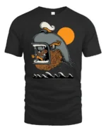 Maritime Captain Inside Great Whale Ocean Adventure Tshirt - black t-shirt on white background