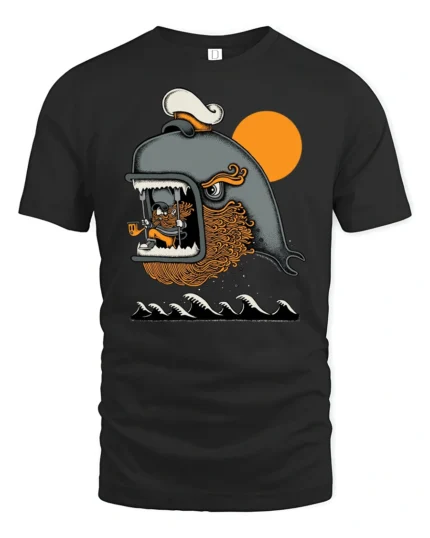 Maritime Captain Inside Great Whale Ocean Adventure Tshirt - black t-shirt on white background