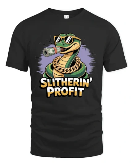 Hustling Snake With Gold Chain Slitherin Profit Graphic Tshirt - black t-shirt on white background