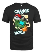 Gaming World Transformation Handheld Console Graphic Tshirt - black t-shirt on white background