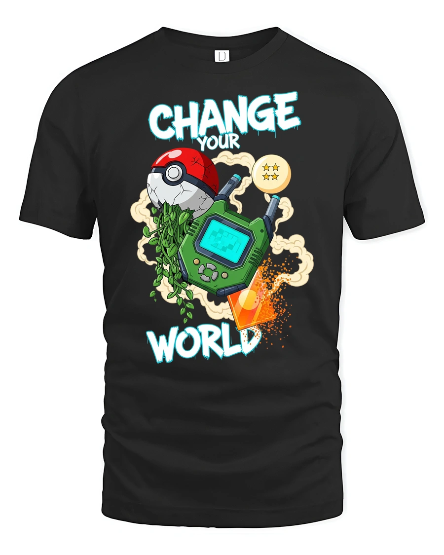 Gaming World Transformation Handheld Console Graphic Tshirt - 1 Gaming World Transformation Handheld Console Graphic Tshirt - black t-shirt on white background