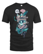 Surreal Wired Cyber Skull Biological Brain Graphic Tshirt - black t-shirt on white background