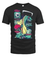 Grim Reaper Trash Can Monster Mutant Street Art Graphic Tee - black t-shirt on white background