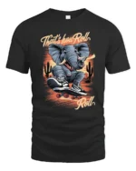 Radical Elephant Skater Desert Cactus Sunset Graphic Tshirt - black t-shirt on white background
