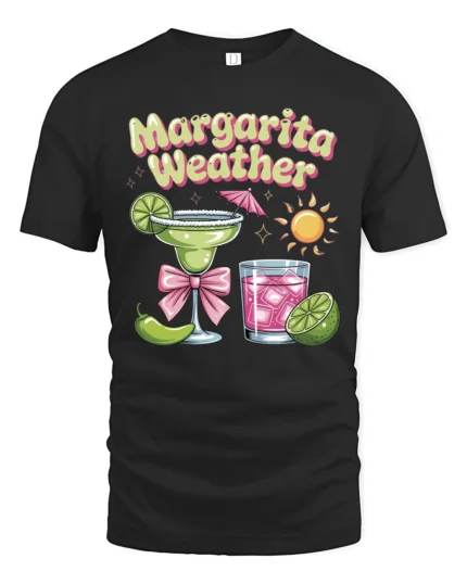 Refreshing Margarita Weather Summer Party Graphic Tshirt - black t-shirt on white background