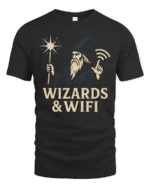 Magical Wizard WiFi Connection Funny Tech Geek Soft Tshirt - black t-shirt on white background