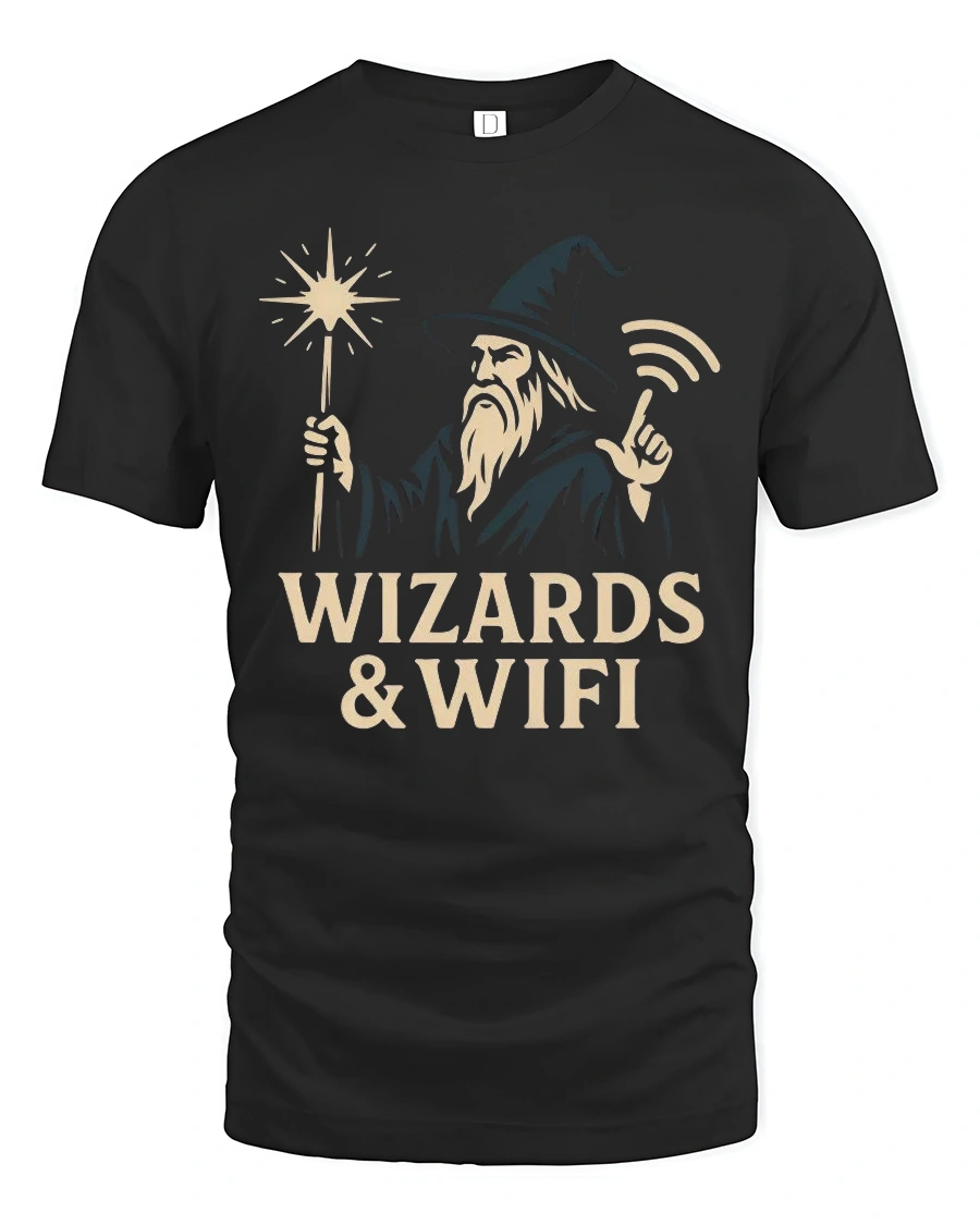 Magical Wizard WiFi Connection Funny Tech Geek Soft Tshirt - 1 Magical Wizard WiFi Connection Funny Tech Geek Soft Tshirt - black t-shirt on white background