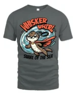 Superpowered Caped Otter Whisker Whirl Oceanic Graphic Tee - gray t-shirt on white background