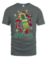 Retro 999 In 1 Brick Game Handheld Nostalgia Graphic Tshirt - gray t-shirt on white background