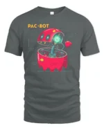 Cybernetic Pac Bot Arcade Ghost Retro Gaming Graphic Tshirt - gray t-shirt on white background