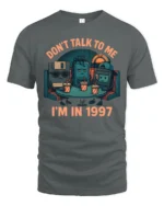 Retro 1997 Nostalgia Floppy Disk Diner Life Graphic Tshirt - gray t-shirt on white background