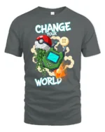 Gaming World Transformation Handheld Console Graphic Tshirt - gray t-shirt on white background