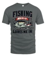 Fishing Reely Lures Me In Funny Angler Sport Graphic Tee - gray t-shirt on white background