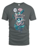 Surreal Wired Cyber Skull Biological Brain Graphic Tshirt - gray t-shirt on white background