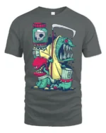 Grim Reaper Trash Can Monster Mutant Street Art Graphic Tee - gray t-shirt on white background