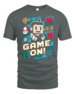 Vibrant Pixel Art Game On Retro Controller Graphic Tshirt - gray t-shirt on white background