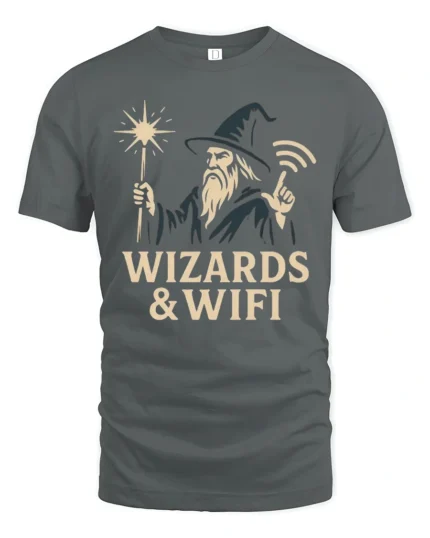 Magical Wizard WiFi Connection Funny Tech Geek Soft Tshirt - gray t-shirt on white background
