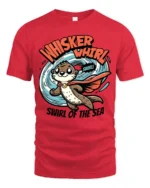 Superpowered Caped Otter Whisker Whirl Oceanic Graphic Tee - red t-shirt on white background
