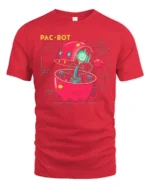 Cybernetic Pac Bot Arcade Ghost Retro Gaming Graphic Tshirt - red t-shirt on white background