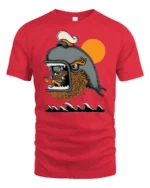 Maritime Captain Inside Great Whale Ocean Adventure Tshirt - red t-shirt on white background