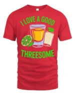 Tequila Shot Lime Salt Trio Party Time Funny Graphic Tshirt - red t-shirt on white background