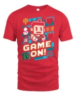 Vibrant Pixel Art Game On Retro Controller Graphic Tshirt - red t-shirt on white background