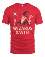 Magical Wizard WiFi Connection Funny Tech Geek Soft Tshirt - red t-shirt on white background