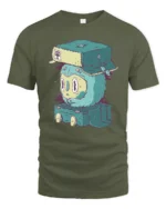 Cold Weather Winter Hat Cute Monster Luggage Graphic Tshirt - military green t-shirt on white background