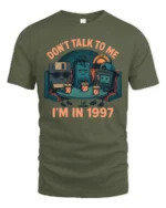 Retro 1997 Nostalgia Floppy Disk Diner Life Graphic Tshirt - military green t-shirt on white background
