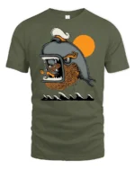 Maritime Captain Inside Great Whale Ocean Adventure Tshirt - military green t-shirt on white background