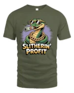 Hustling Snake With Gold Chain Slitherin Profit Graphic Tshirt - military green t-shirt on white background