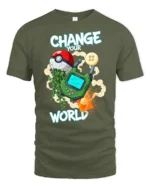 Gaming World Transformation Handheld Console Graphic Tshirt - military green t-shirt on white background