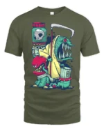 Grim Reaper Trash Can Monster Mutant Street Art Graphic Tee - military green t-shirt on white background